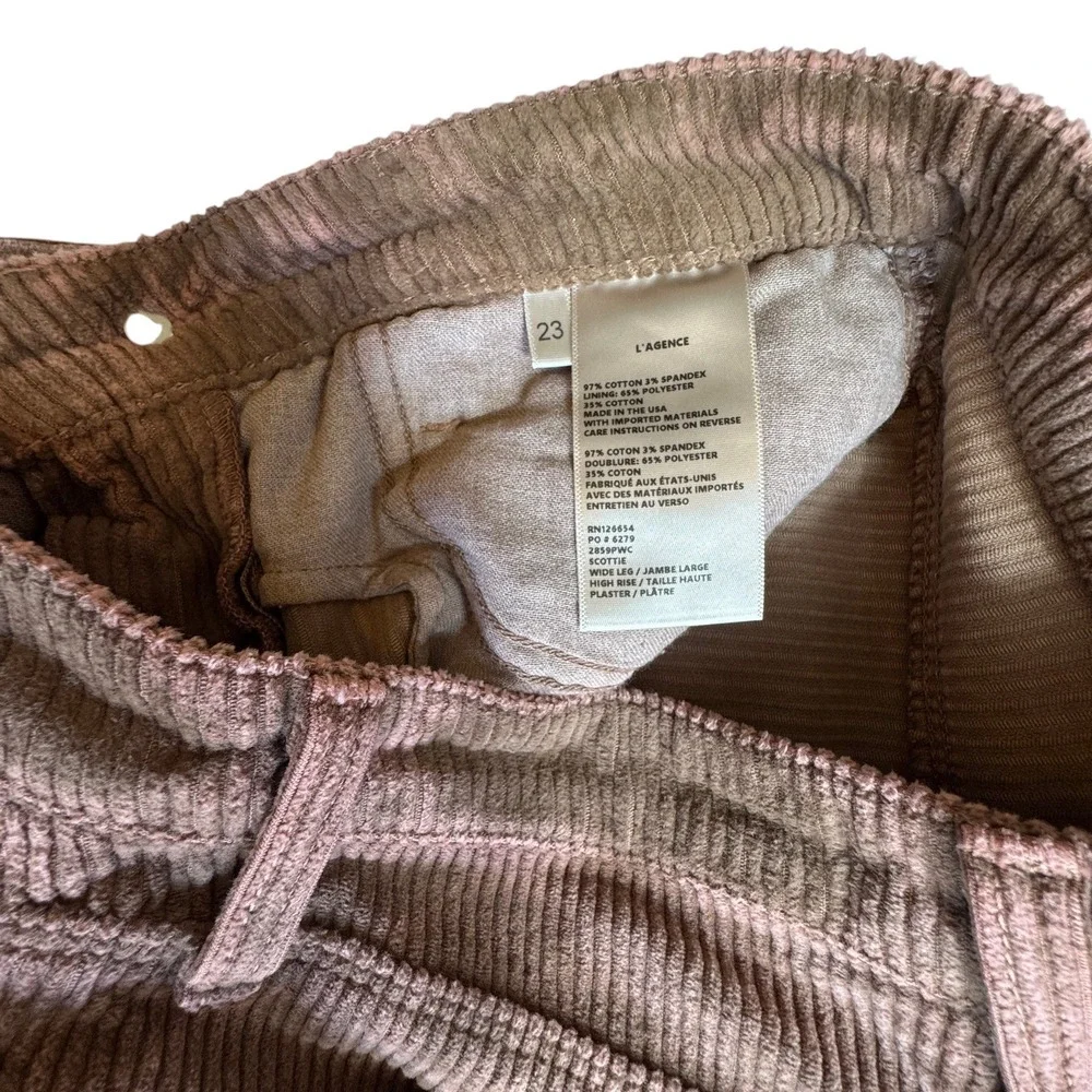 L'AGENCE Scottie High Rise Wide Leg Corduroy Pants Womens 23 Plaster Brown NWOT - Picture 6 of 14